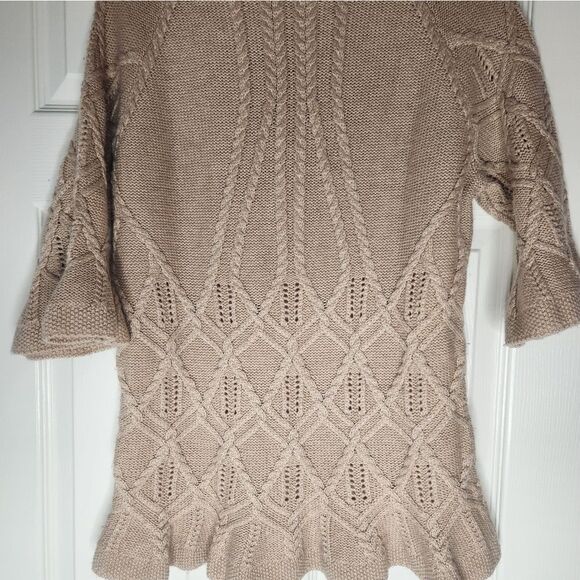 Moda International XL BeigeSnugFit WoolBlendCableKnit 3/4Sleeve Women’s Sweater - Picture 9 of 11